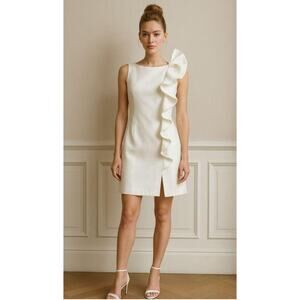 RED Valentino White Ruffle One-Shoulder Bridal Cocktail Dress EU40 US6 (Small)